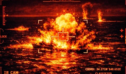 An explosion occurring in the ocean captured through an infrared camera